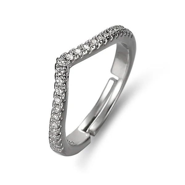 Véline Shine – Silver Plated AD Studded Anti Tarnish Adjustable V-Shape Finger Ring