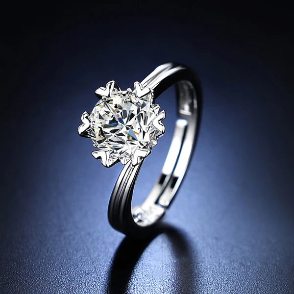 Modern Solitaire – Silver Plated Crystal Studded Contemporary Anti Tarnish Solitaire Adjustable Finger Ring