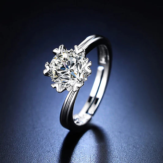 Modern Solitaire – Silver Plated Crystal Studded Contemporary Anti Tarnish Solitaire Adjustable Finger Ring