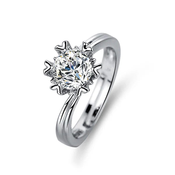 Modern Solitaire – Silver Plated Crystal Studded Contemporary Anti Tarnish Solitaire Adjustable Finger Ring