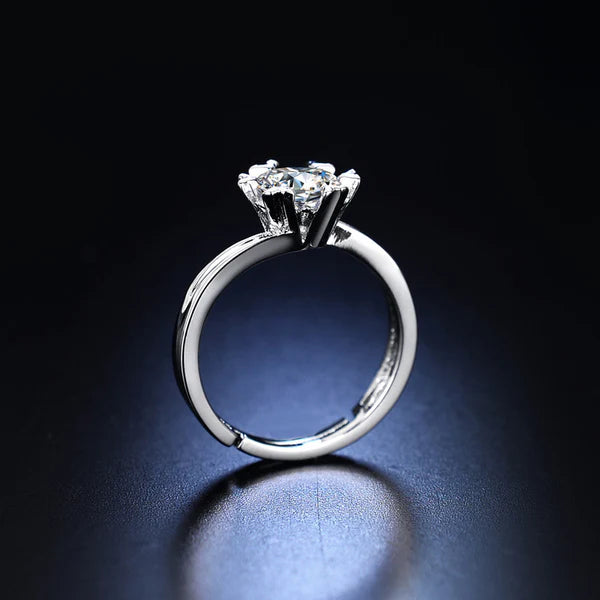 Modern Solitaire – Silver Plated Crystal Studded Contemporary Anti Tarnish Solitaire Adjustable Finger Ring