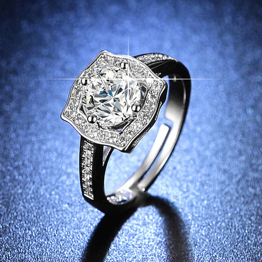 Crystal Peak – Silver Plated Crystal Studded Contemporary Anti Tarnish Solitaire Adjustable Finger Ring