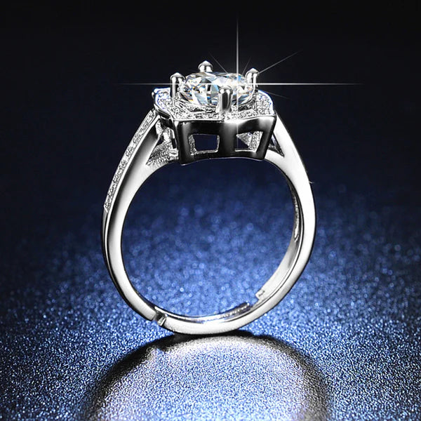 Crystal Peak – Silver Plated Crystal Studded Contemporary Anti Tarnish Solitaire Adjustable Finger Ring