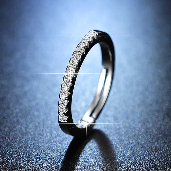 Silver plated American diamond studded contemporary adjustable round finger ring