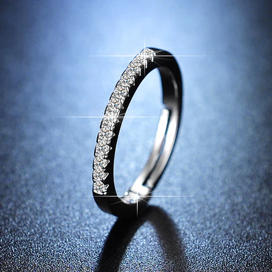 Silver plated American diamond studded contemporary adjustable round finger ring