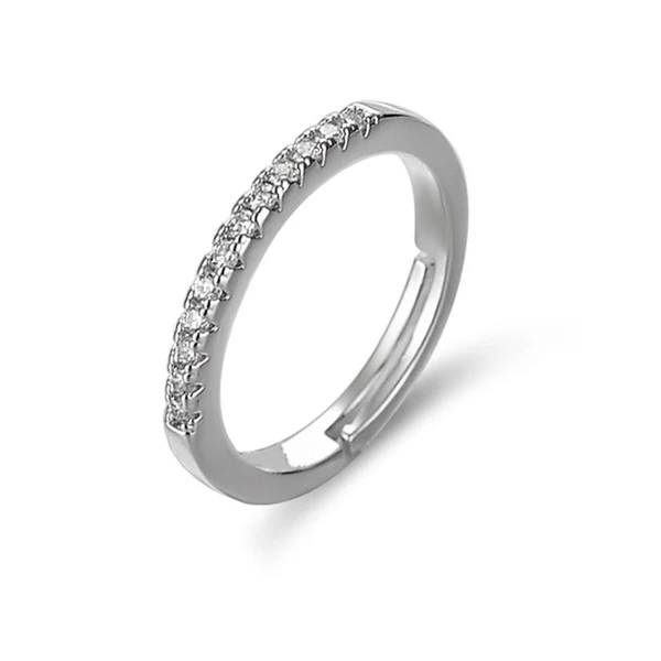 Silver plated American diamond studded contemporary adjustable round finger ring