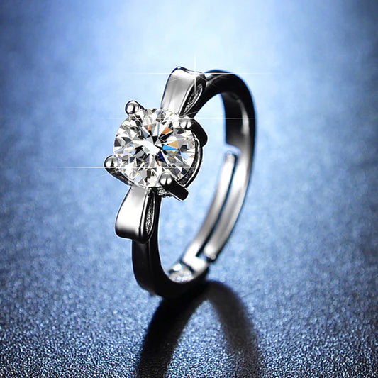 Sparkling Beau – Silver Plated Crystal Studded Bow Tie inspired Anti Tarnish Solitaire Adjustable Finger Ring