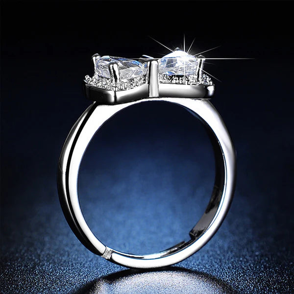 Crystal Ribbon – Silver Plated Crystal Studded Bow Tie inspired Anti Tarnish Contemporary Adjustable Finger Ring