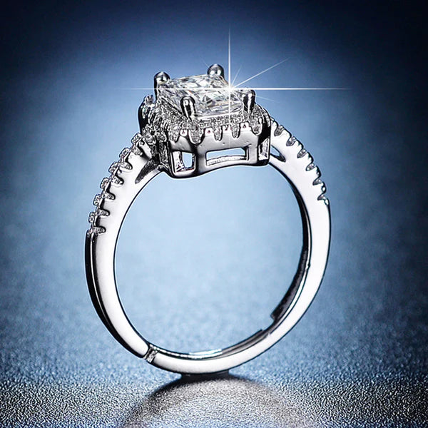 Crystal Frame – Silver Plated American Diamond Studded Rectangular Anti Tarnish Adjustable Finger Ring