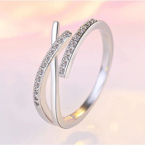 Silver Gleam – Silver Plated American Diamond Studded Contemporary Korean Finger Ring