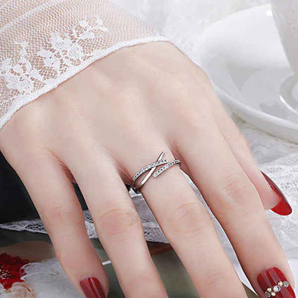 Silver Gleam – Silver Plated American Diamond Studded Contemporary Korean Finger Ring