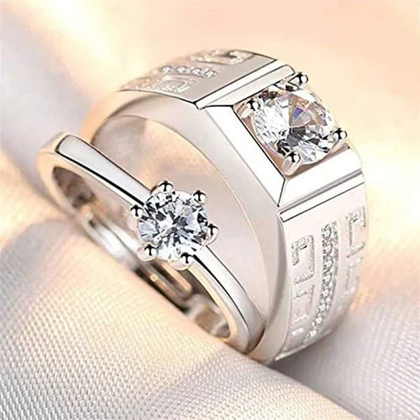 Silver plated American diamonds studded classic adjustable couple rings