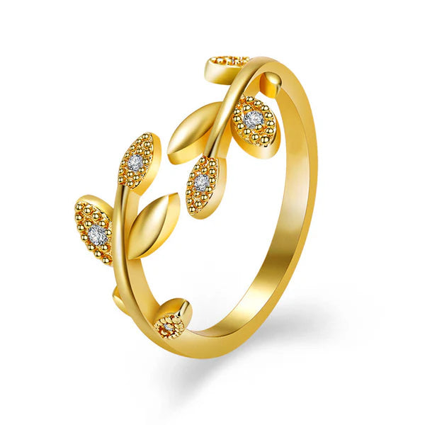 Golden Leaf – Gold Plated American Diamond Studded Leaf Inspired Contemporary Korean Finger Ring