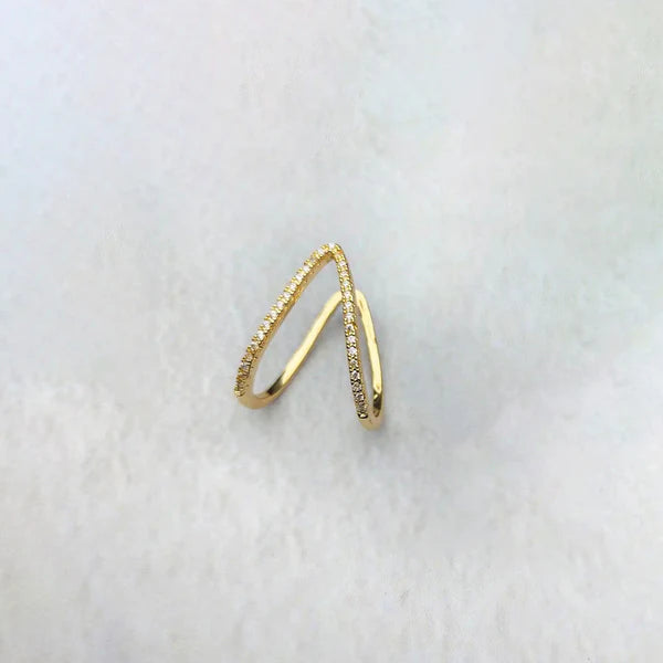 Golden Vibe – Gold Plated Anti Tarnish V Shaped CZ Studded Adjustable Finger Ring